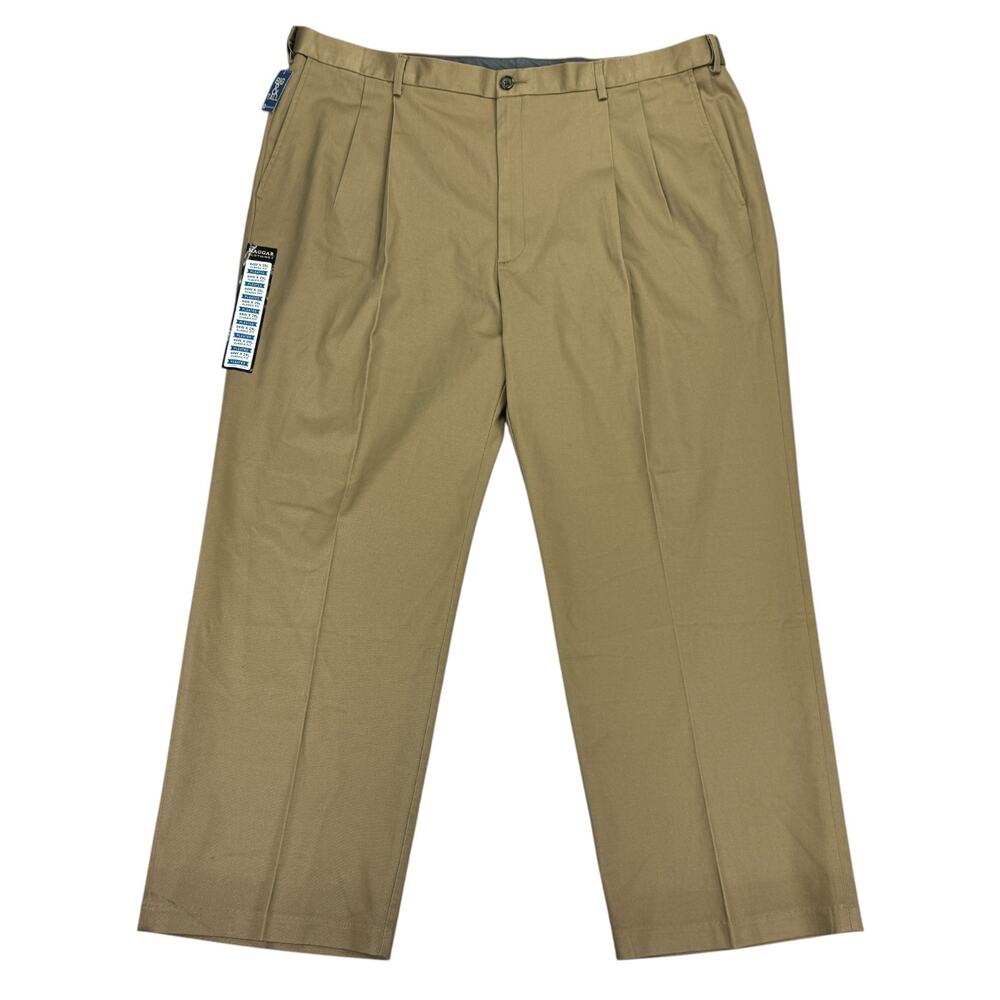 Haggar Mens Premium No Iron Classic Fit Pleated Dress Pants British Khaki 44x29